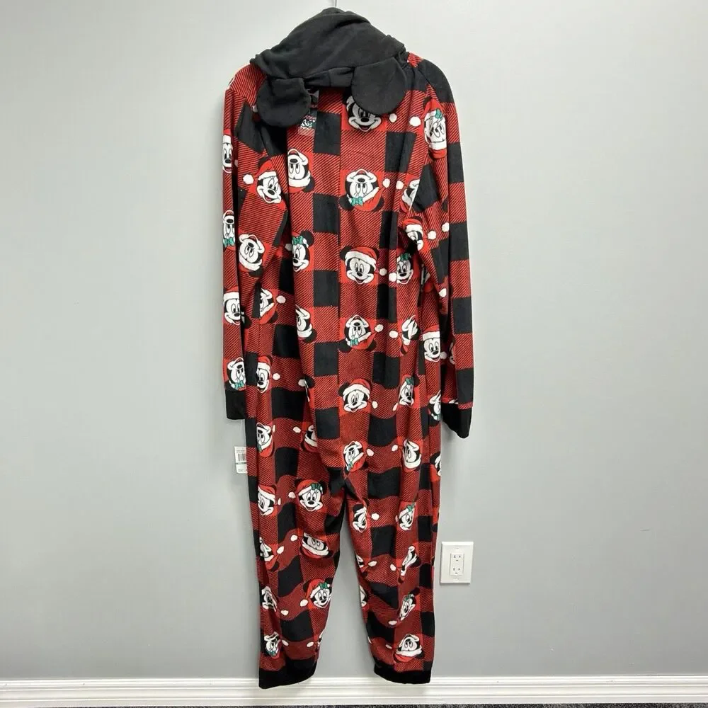 Disney Mickey Mouse Buffalo Plaid One Piece Pajamas L NWT - Picture 6 of 11